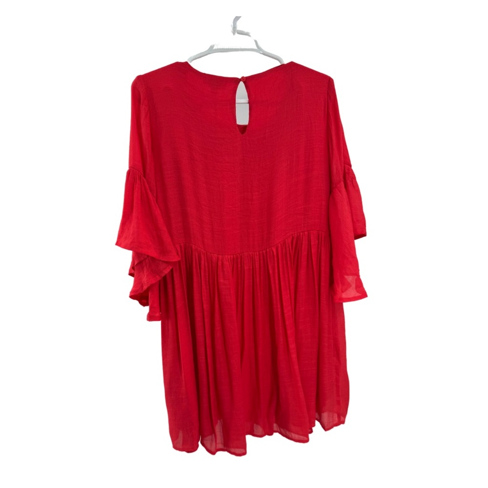 Umgee Boho Bliss Red Strawberry embroidered Floral Mini Dress M bell sleeve - Picture 2 of 13